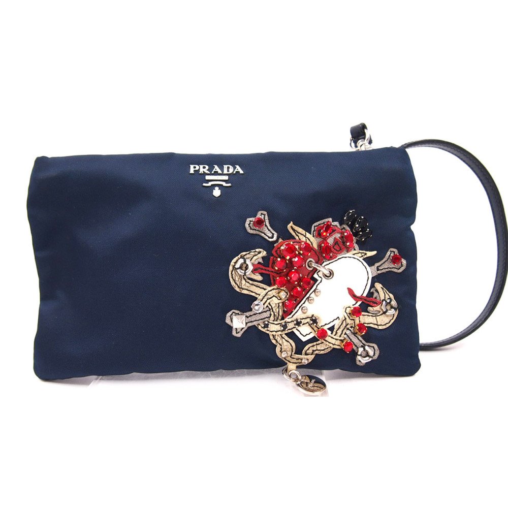 Prada Pochette Tela Vela Blu