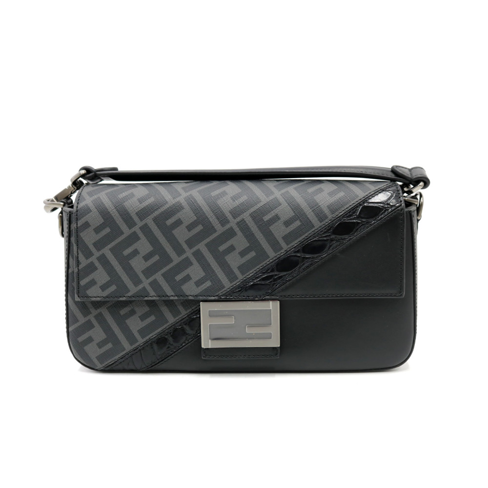 Fendi Baguette Tela e Pelle Grigia e Nera