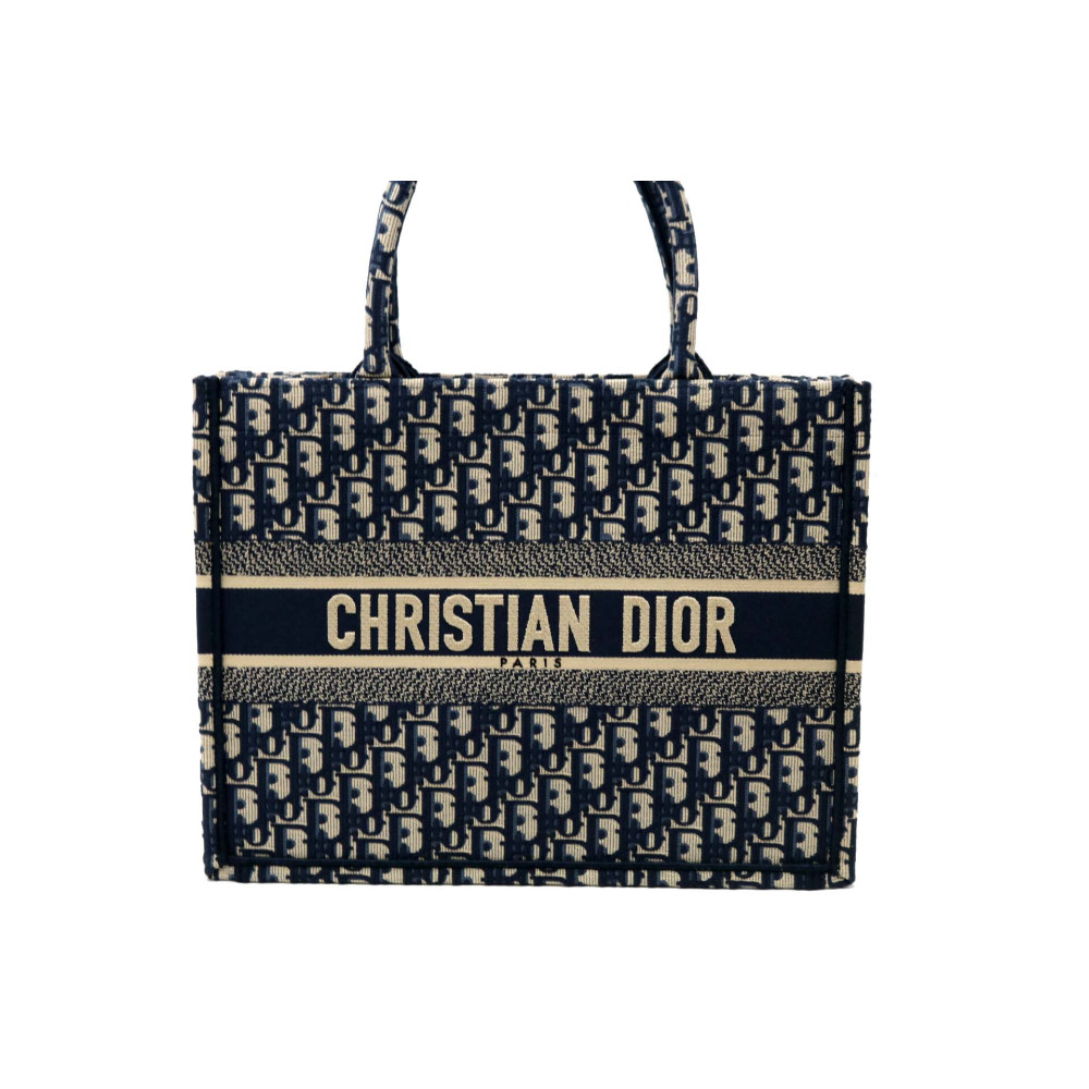 Dior Book Tote Media Tela Oblique Blu