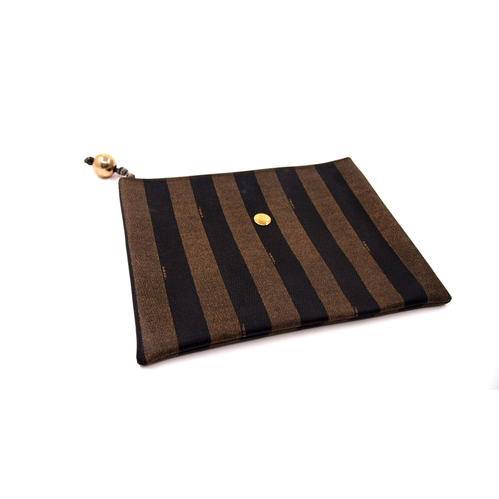 Fendi Pochette, Porta Pc, Porta documenti Tela Pequin Marrone e Nero