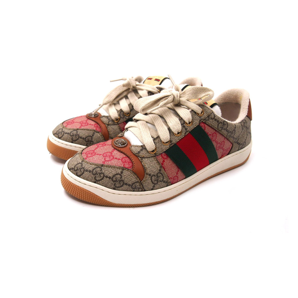 Gucci Sneakers Sabot Screener Pelle Beige e Rossa