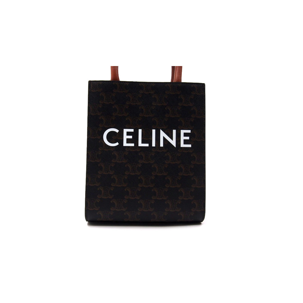 Celine Cabas Mini Verticale Tela Triomphe Marrone