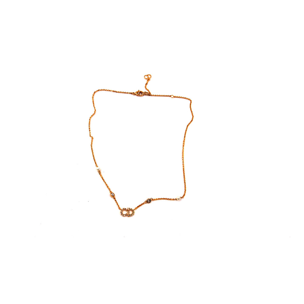 Dior Collana Claire D Lune Metallo Dorato, Perle e Brillantini