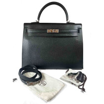 Hermes Sac Kelly II Sellier 32 Veau Epsom Pelle Nera