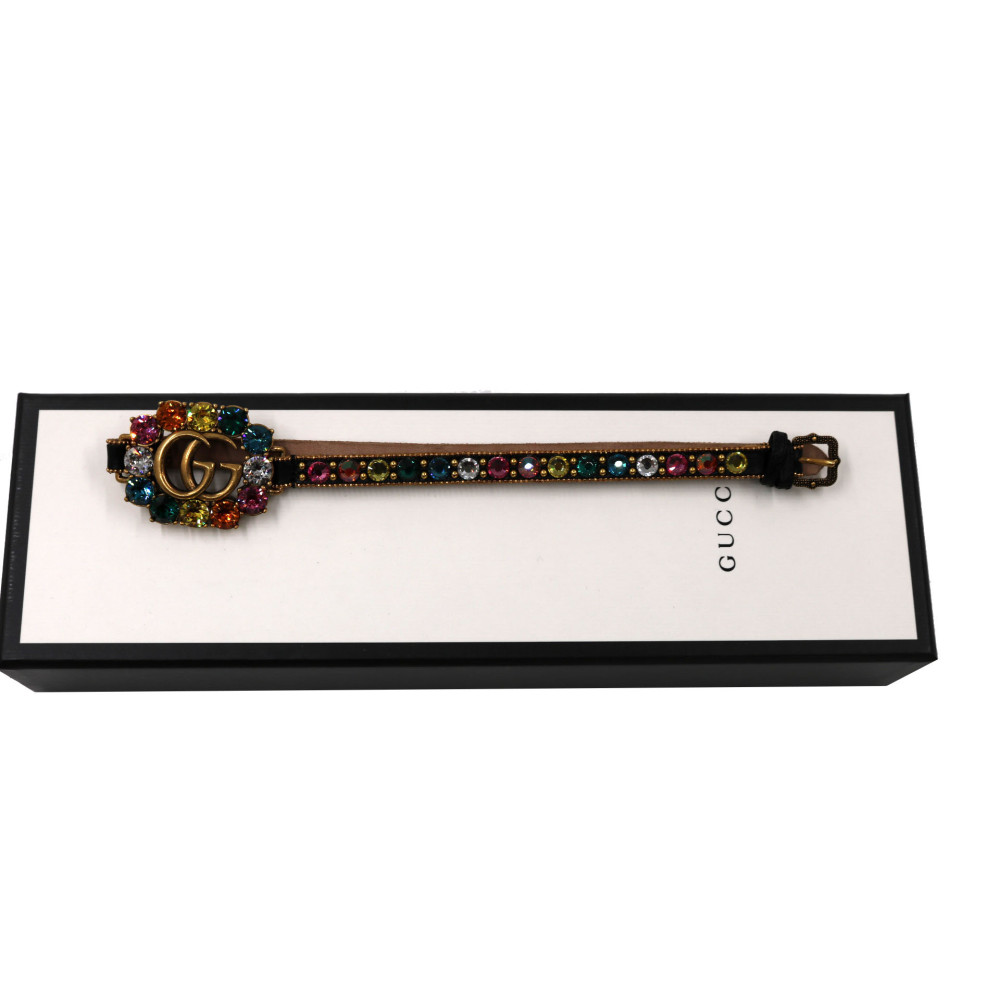 Gucci Bracciale Chocker Metallo, Strass e Pelle Multicolor