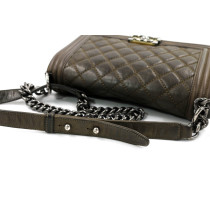 Chanel Boy Kahki Taupefarbenes Grauleder