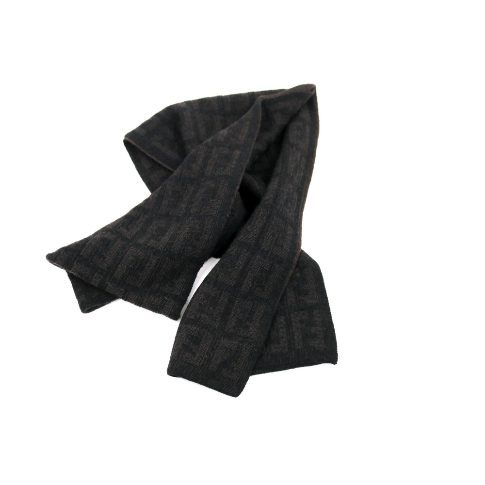 Fendi Sciarpa Lana Nera e Marrone