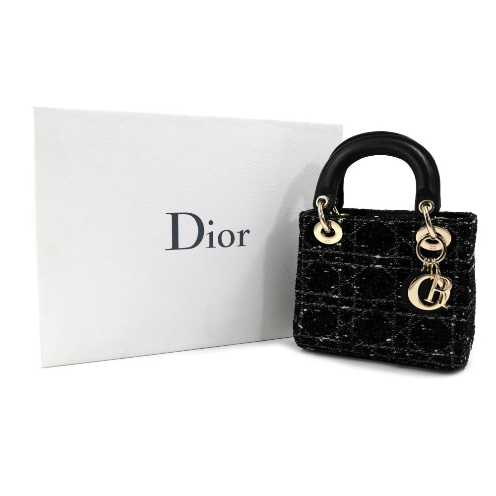 Dior Lady Dior Mini Tessuto Nero e Bianco