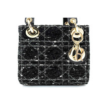 Dior Lady Dior Mini Tessuto Nero e Bianco