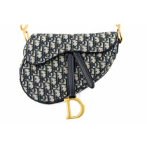 Dior Saddle MM Tela Jaquard Oblique Blu