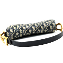 Dior Saddle MM Tela Jaquard Oblique Blu
