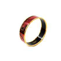 Hermes Bracciale Bangle Metallo Placcato Oro e Smalto Rosso e Nero