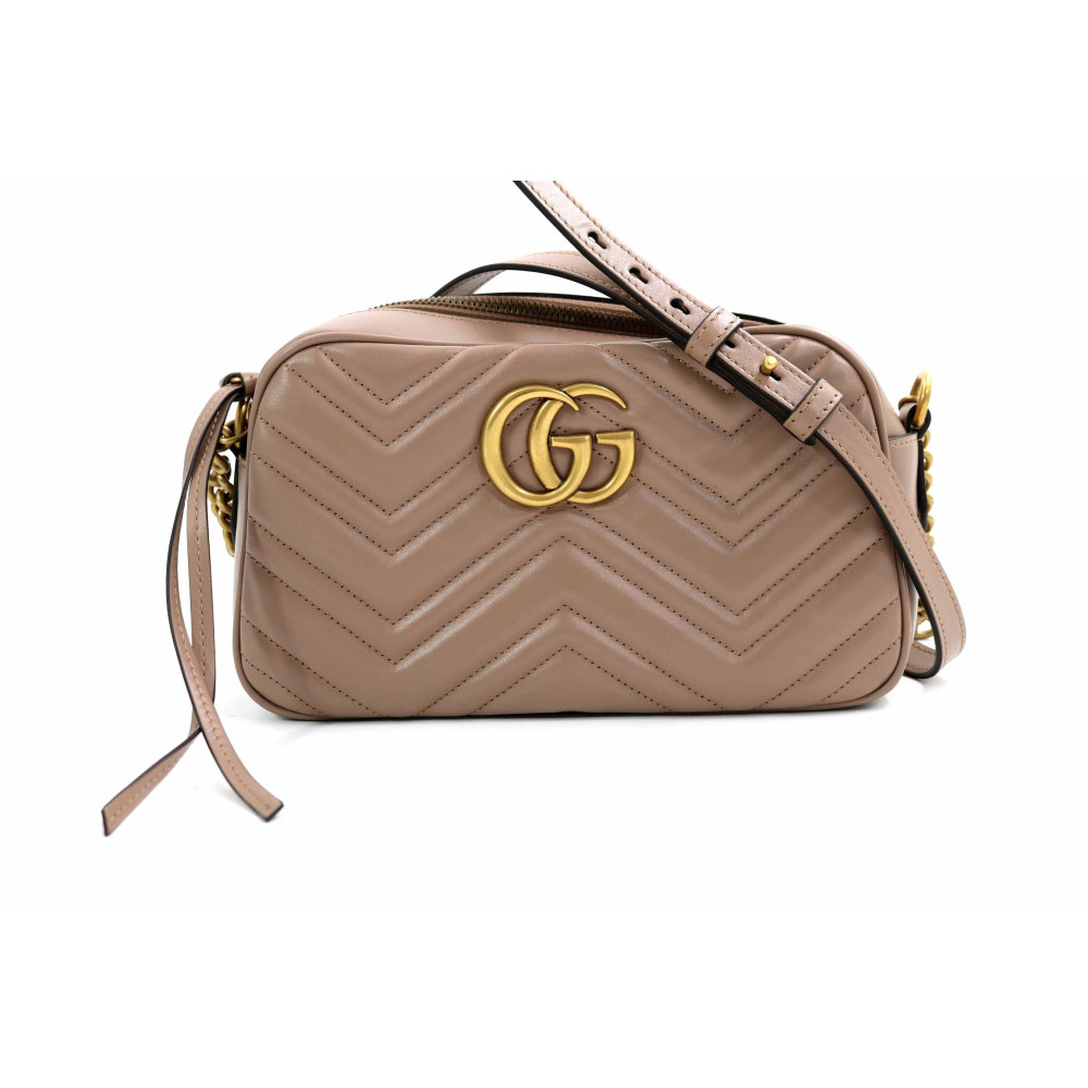 Gucci Camera Bag GG Marmont Misura Piccola Pelle Beige Rosato
