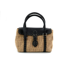 Fendi Linda Selleria Tessuto Jacquard e Cuoio Romano Beige e Nero