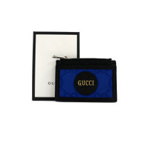 Gucci Portacarte Tela Blu e Pelle Nera