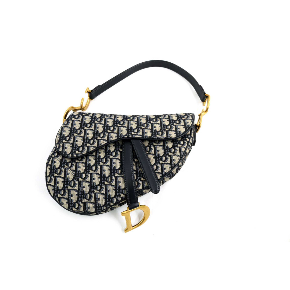 Dior Saddle Tela Jaquard Oblique Blu con Tracolla