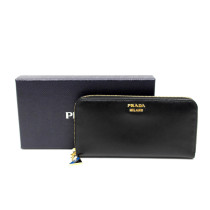 Prada Portafoglio Zippy Pelle Nera e Blu