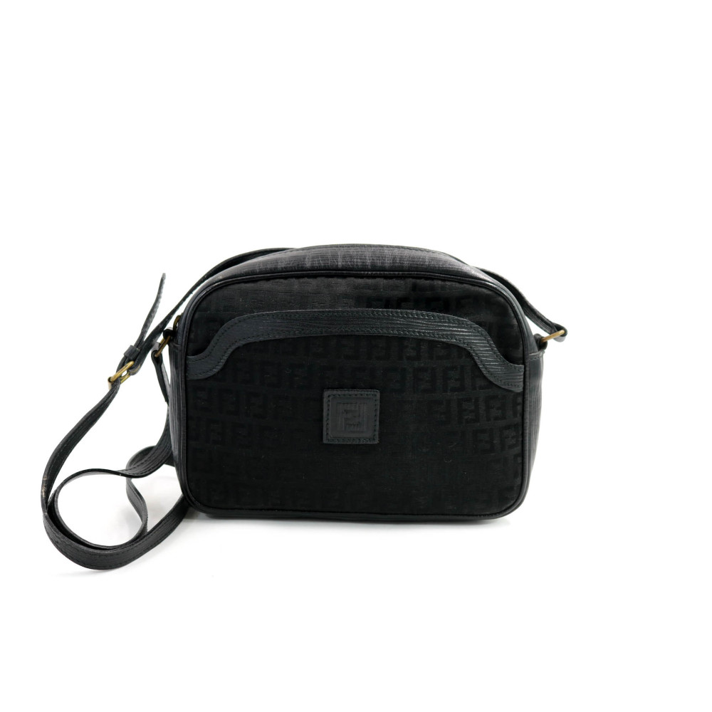 Fendi Tracolla Vintage Tela e Pelle Nera