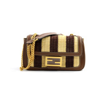 Fendi Baguette Chain Mini Rafia Marrone