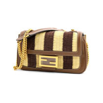 Fendi Baguette Chain Mini Rafia Marrone