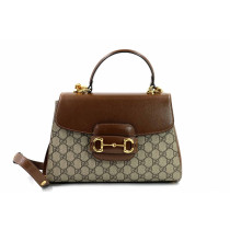 Gucci Horsebit 1955 Media Top Handle Bag GG Beige