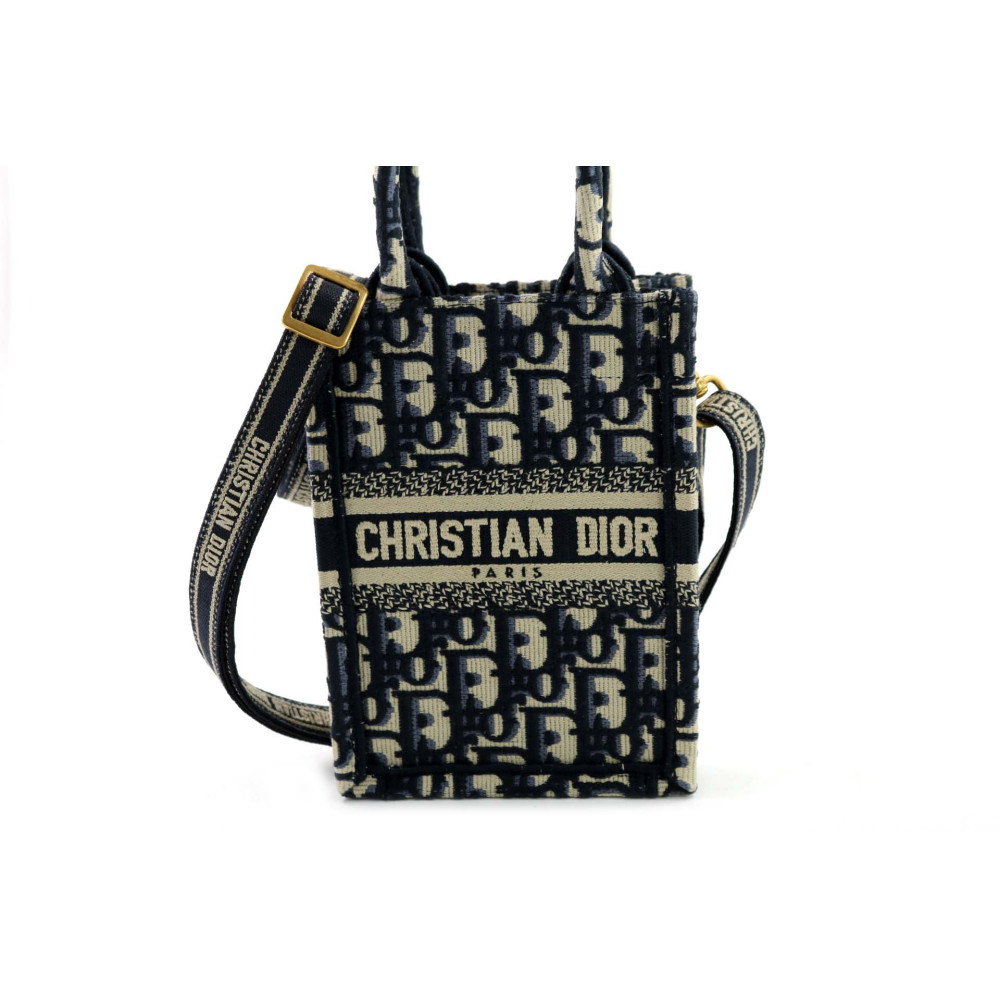 Dior Book Tote Mini Tela Oblique Blu
