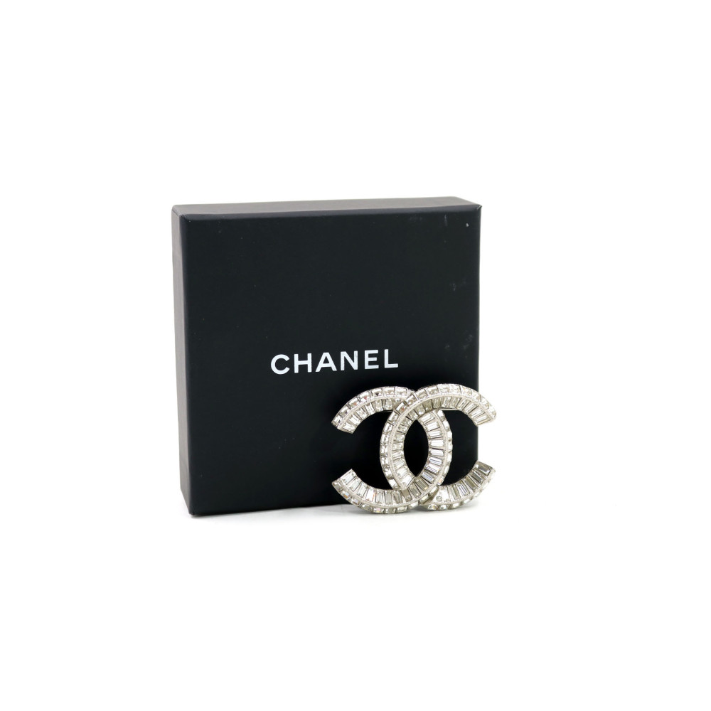 Chanel Spilla Metallo e Cristalli Argento
