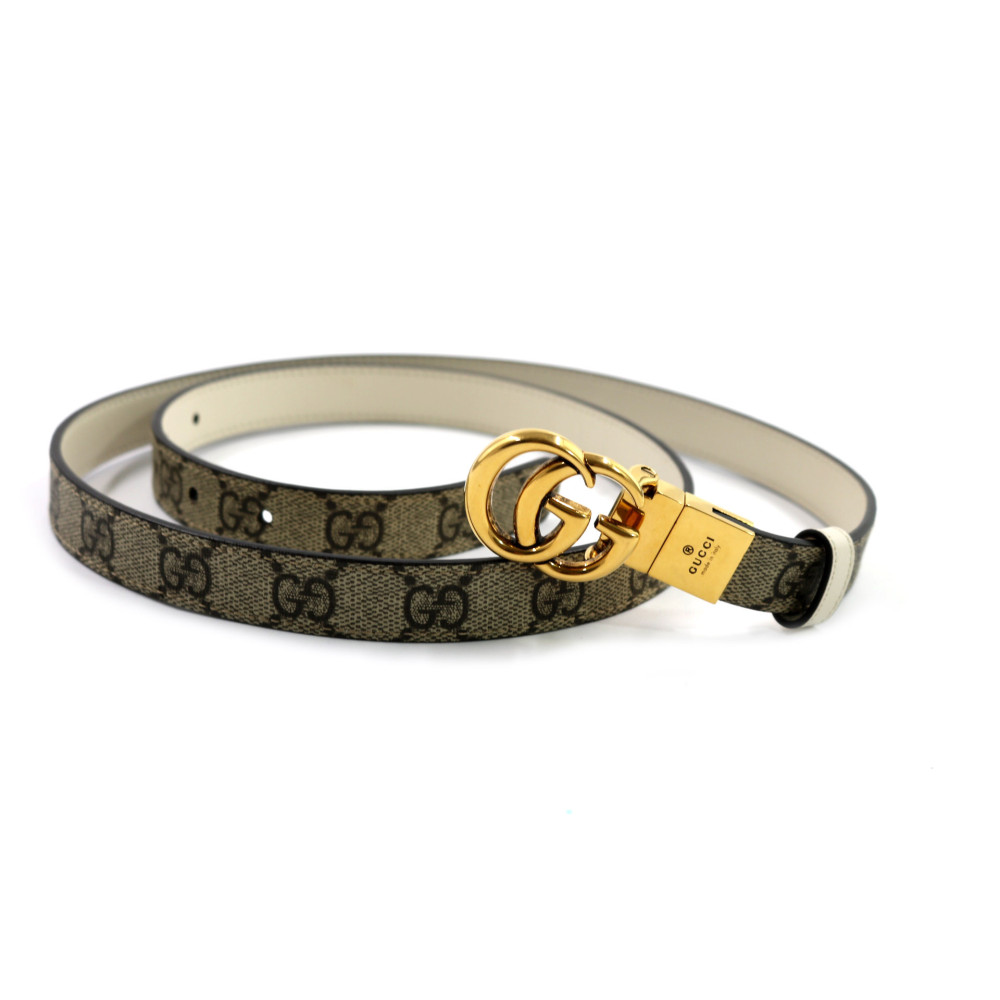 Gucci Cintura Marmont Reversibile GG Beige e Pelle Bianca