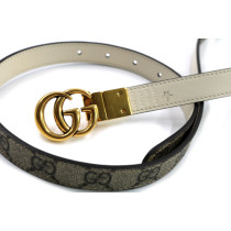 Gucci Cintura Marmont Reversibile GG Beige e Pelle Bianca