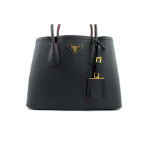 copia di Prada Double Medium Pelle Saffiano Nero e Fuoco