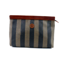 Fendi Pochette Tela e Pelle Marrone