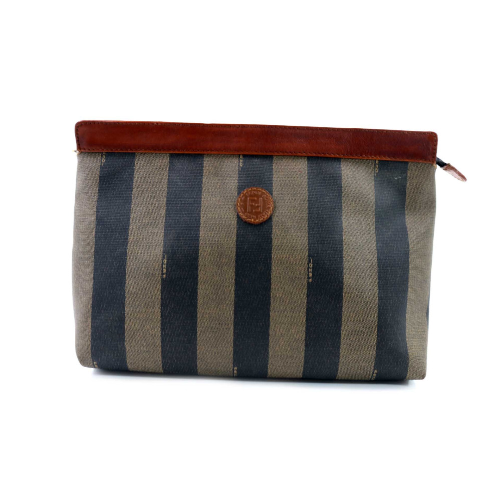 Fendi Pochette Tela e Pelle Marrone