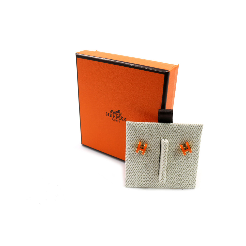 Hermes Orecchini Mini Pop H Metallo Laccato Arancione
