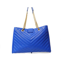 Saint Laurent Cassandre Chevron Pelle Blu Elettrico