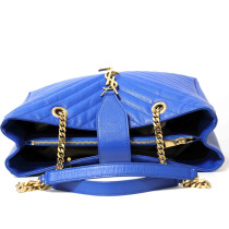Saint Laurent Cassandre Chevron Pelle Blu Elettrico