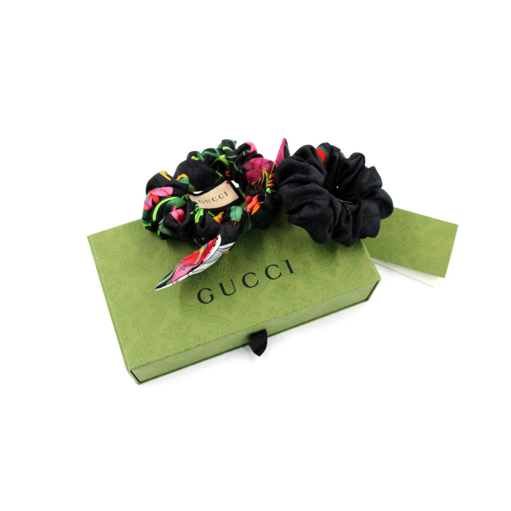 Gucci Elastici per Capelli Seta Multicolor e Nera