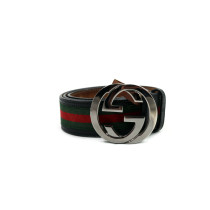 Gucci Cintura Pelle Nera e Tela Web