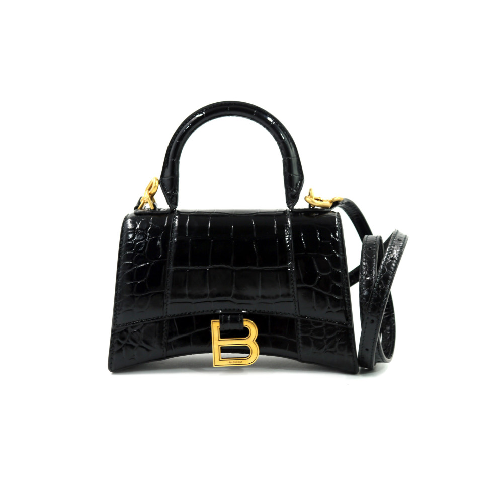 Balenciaga HourGlass XS Schwarzes Leder