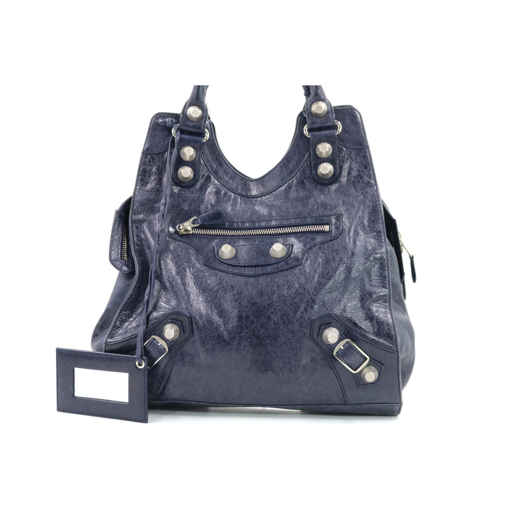 Balenciaga City Giant Verticale Pelle Blu Indaco