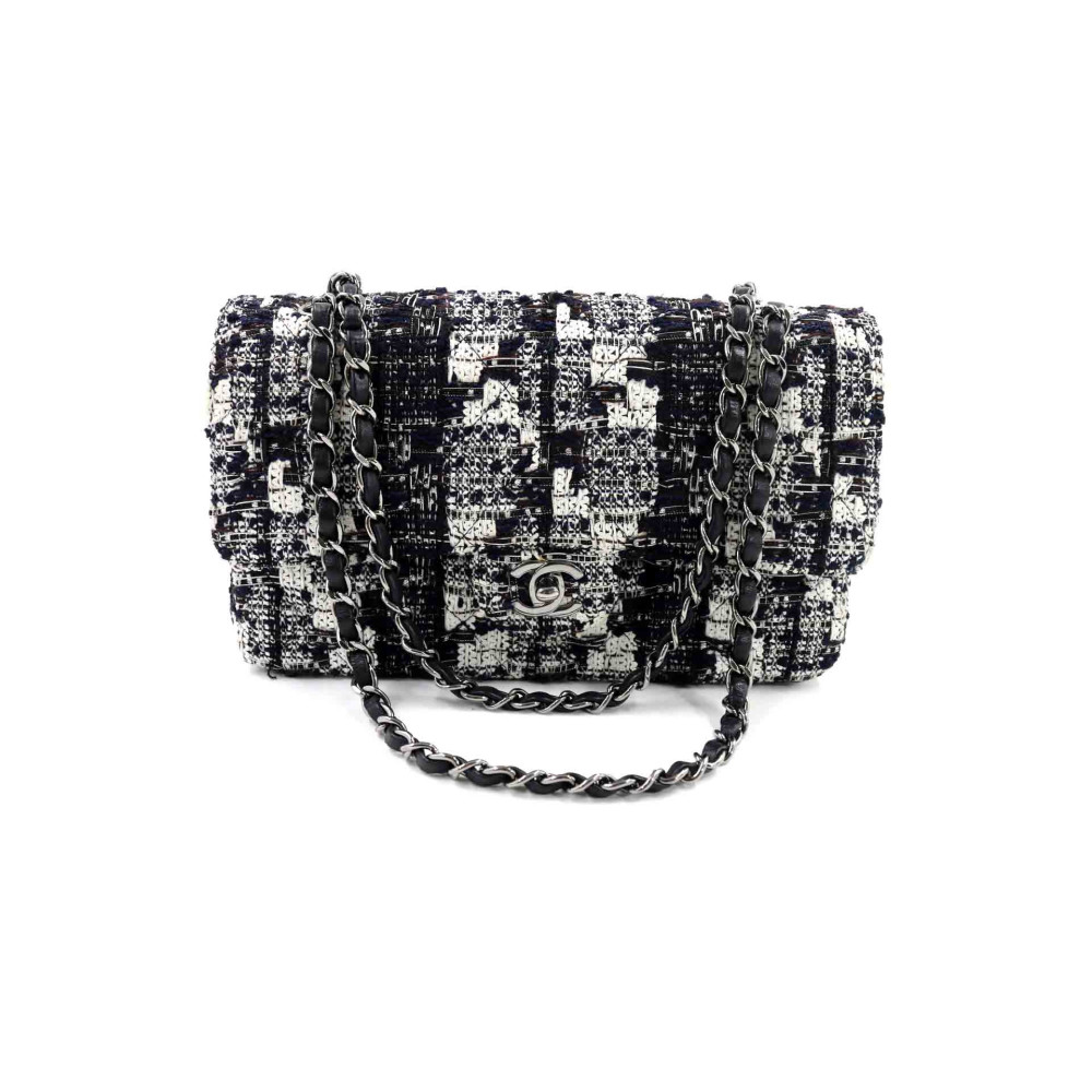 Chanel Classic Double Flap Tweed Blu, Nero, Bianco e Marrone