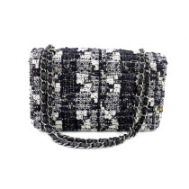 Chanel Classic Double Flap Tweed Blu, Nero, Bianco e Marrone