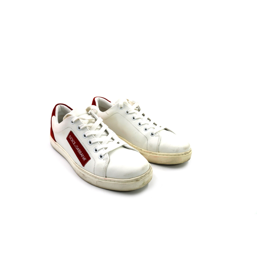 Dolce & Gabbana Sneakers Pelle Bianca e Rossa