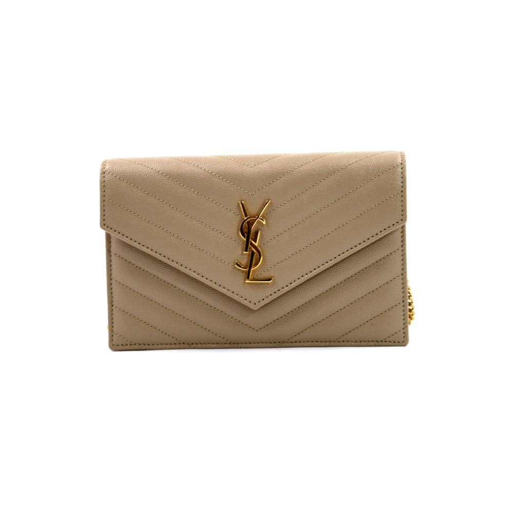 Saint Laurent Pochette Envelope Pelle Dark Beige