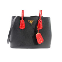 Prada Double Medium Pelle Saffiano Nero e Rosso