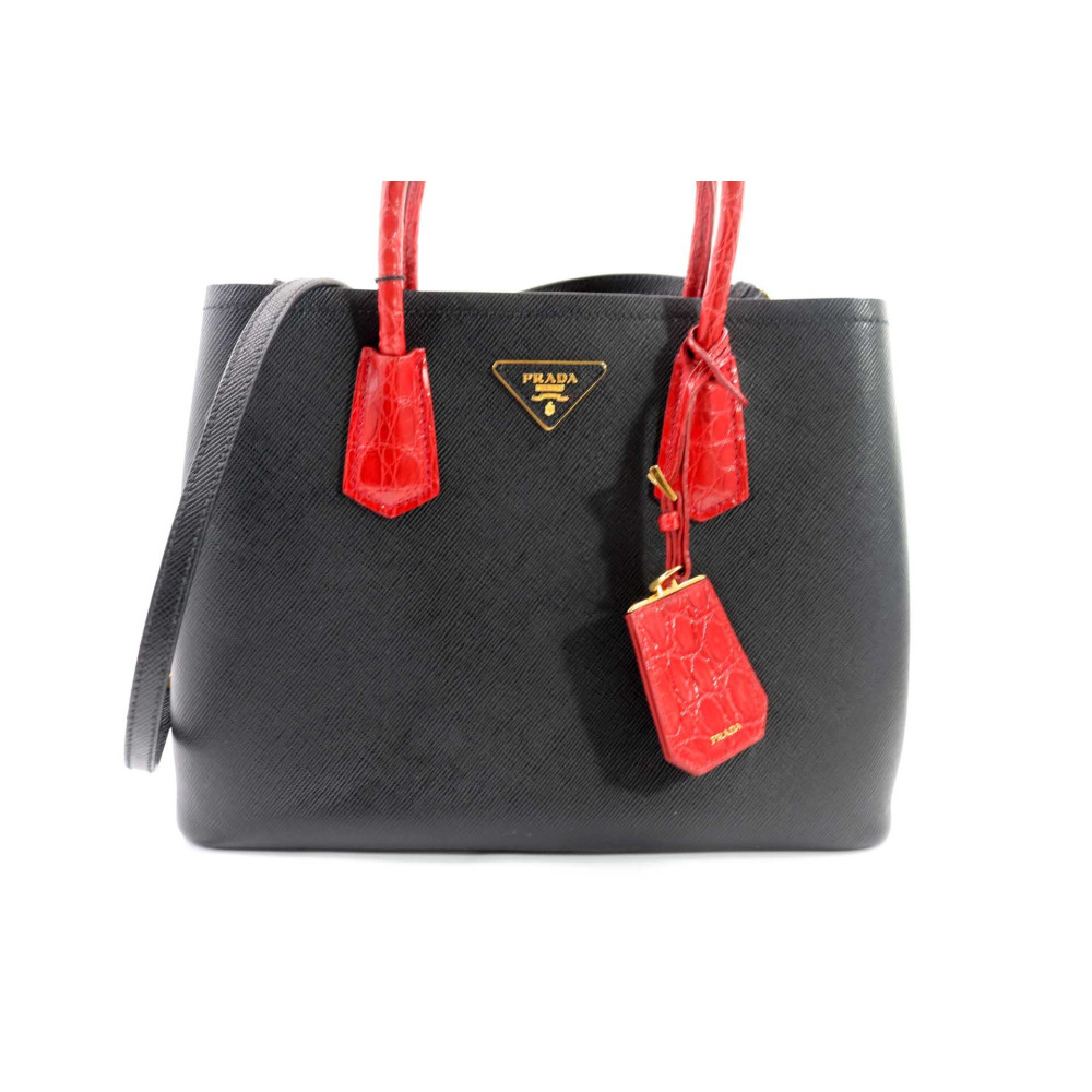Prada Double Medium Pelle Saffiano Nero e Rosso