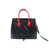 Prada Double Medium Pelle Saffiano Nero e Rosso