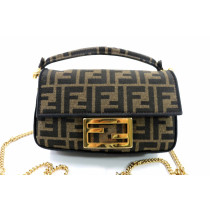 Fendi Baguette Mini Tessuto Jacquard Marrone