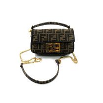 Fendi Baguette Mini Tessuto Jacquard Marrone