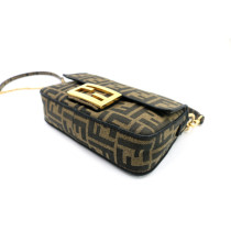 Fendi Baguette Mini Tessuto Jacquard Marrone