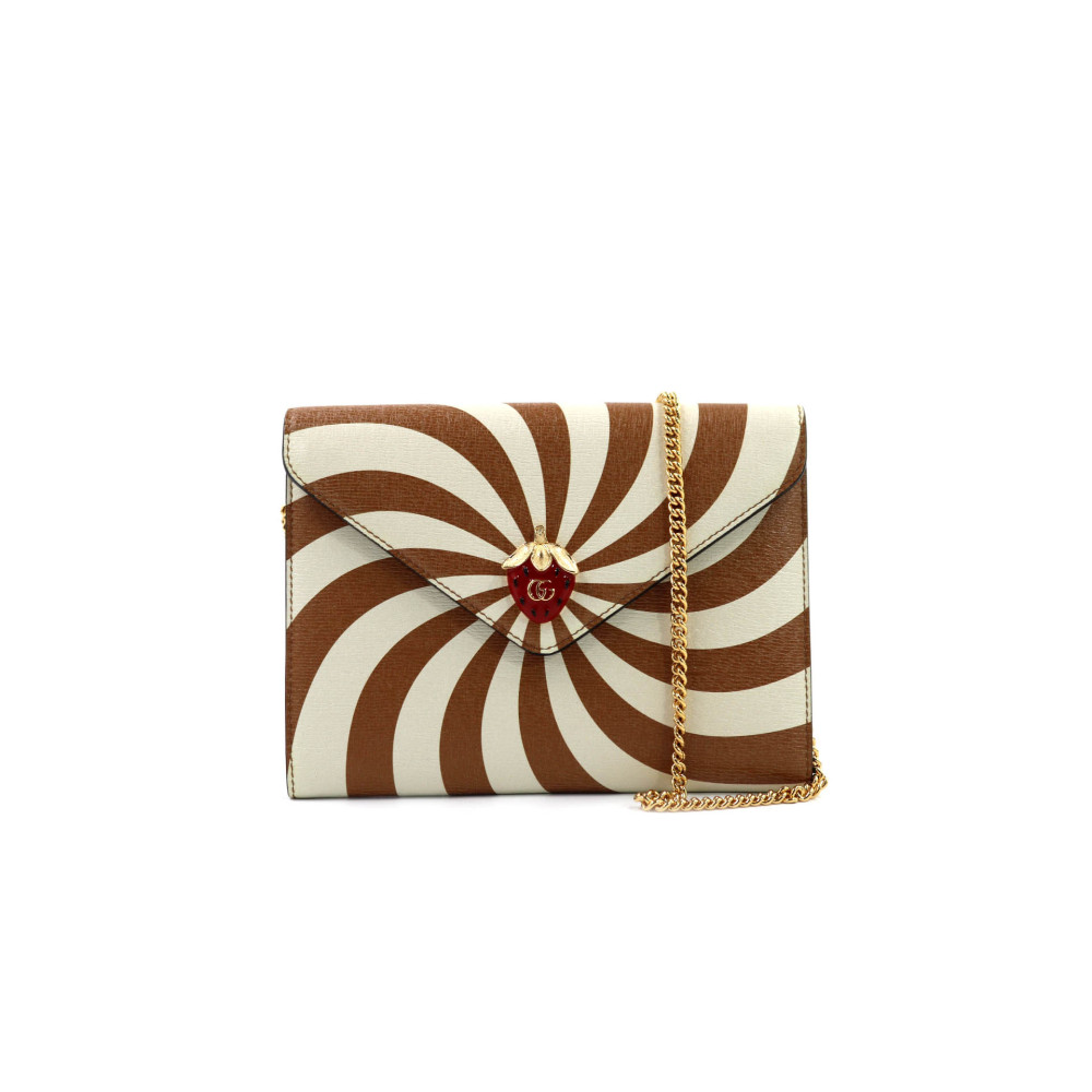 Gucci Pochette Fragola Piccola Pelle Marrone e Beige